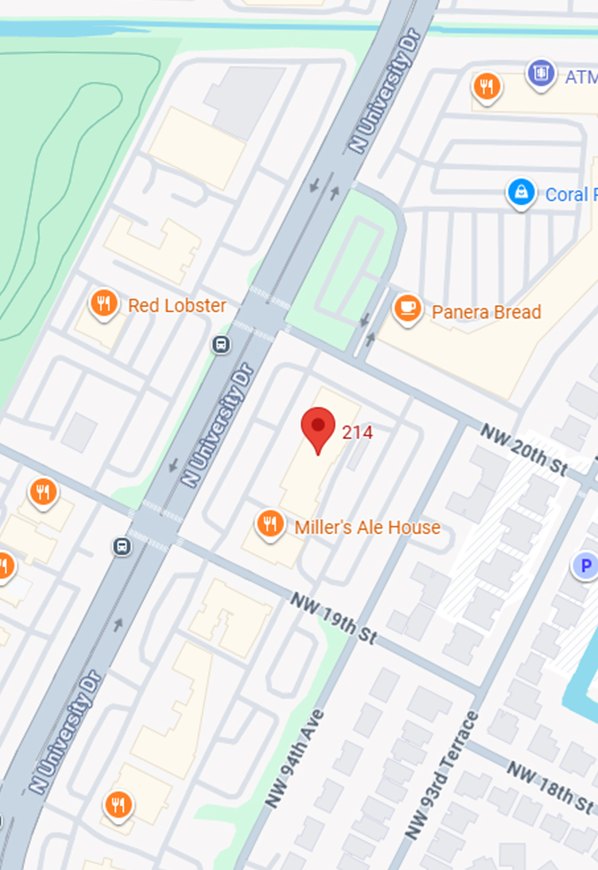 1999 N University Dr., Sala 214, Coral Springs, FL